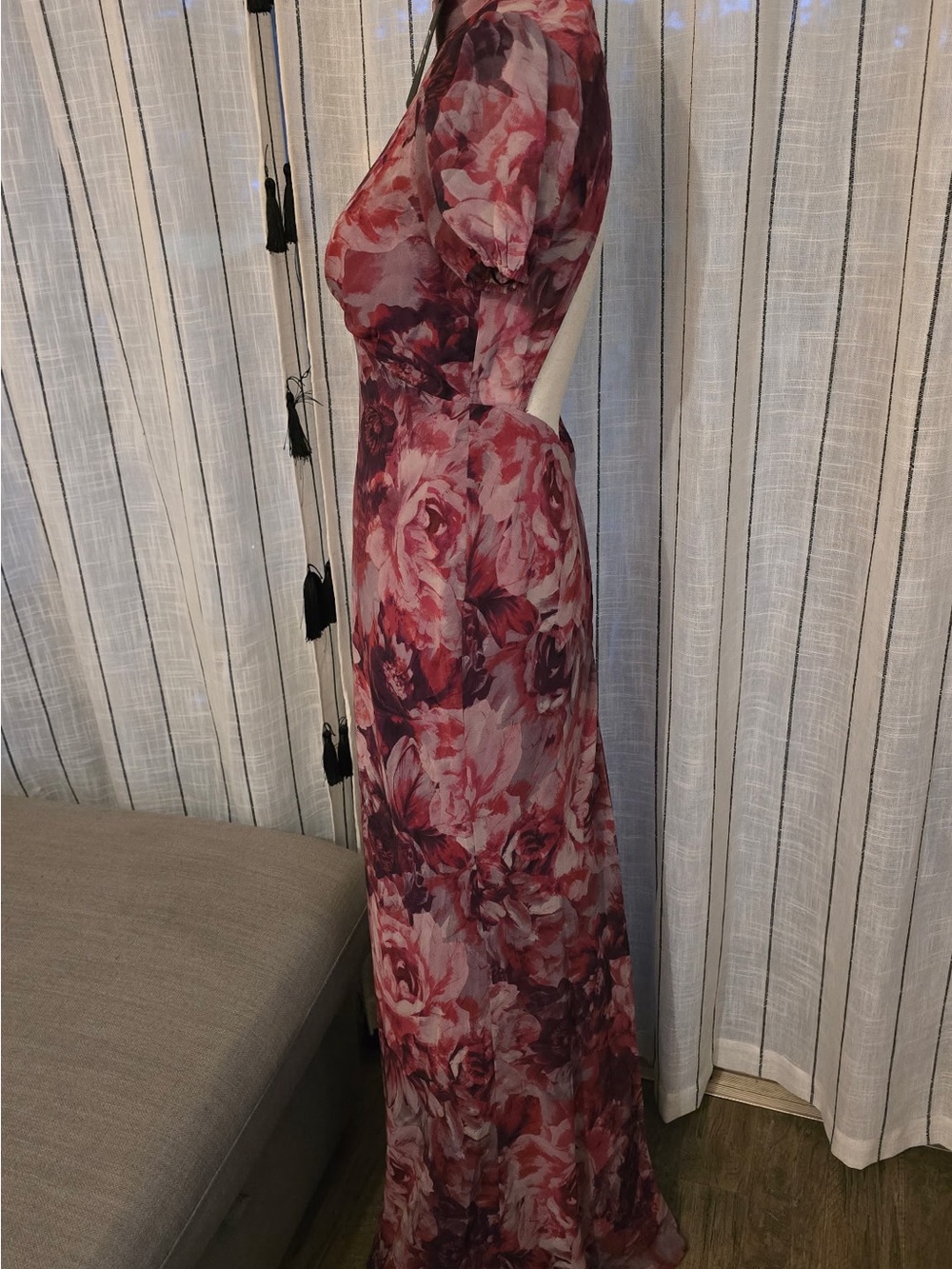 Lulu's Red and Pink Floral Maxi Dress with Puff Sleeves - Picture 3 of 5